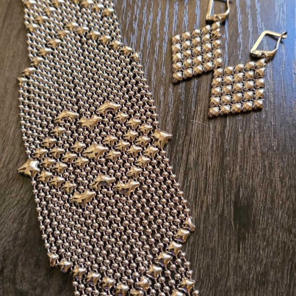 Sergio Gutierrez Liquid Metal Silver Mesh Bracelet & Earring set